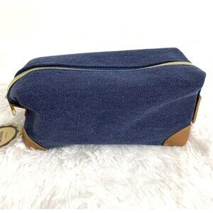 Made For Retail Men's Shave Bag Diagonal Snap Sides Zipper Top Navy Blue Travel